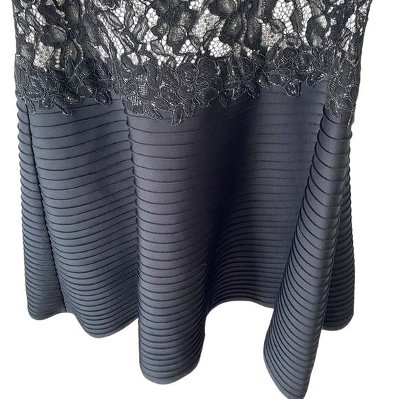 Tadashi Shoji Contrast Lace and Pintuck Neoprene Black White Gray Dress - Picture 4 of 7